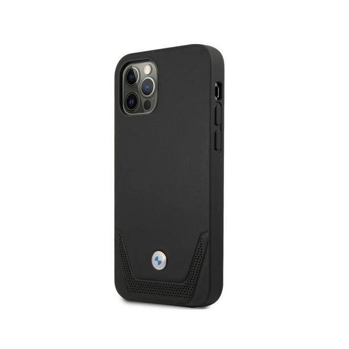 Dėklas BMW BMHCP12MRSWPK iPhone 12/12 Pro 6,1 juodas/juodas deklas Odinis perforuotas
