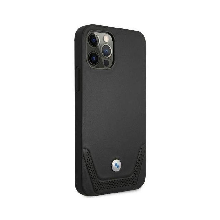 Dėklas BMW BMHCP12MRSWPK iPhone 12/12 Pro 6,1 juodas/juodas deklas Odinis perforuotas
