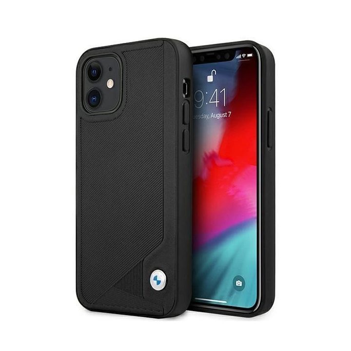 Dėklas BMW BMHCP12SRCDPK iPhone 12 mini 5,4 juodas/juodas deklas Odinis su įspaudais