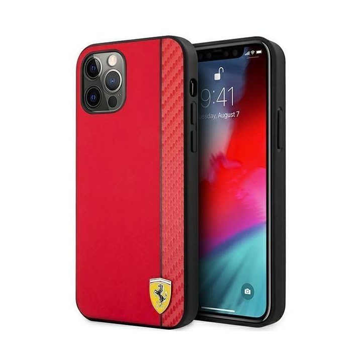 Ferrari FESAXHCP12LRE iPhone 12 Pro Max 6.7 raudonas/raudonas deklas On Track Carbon Stripe