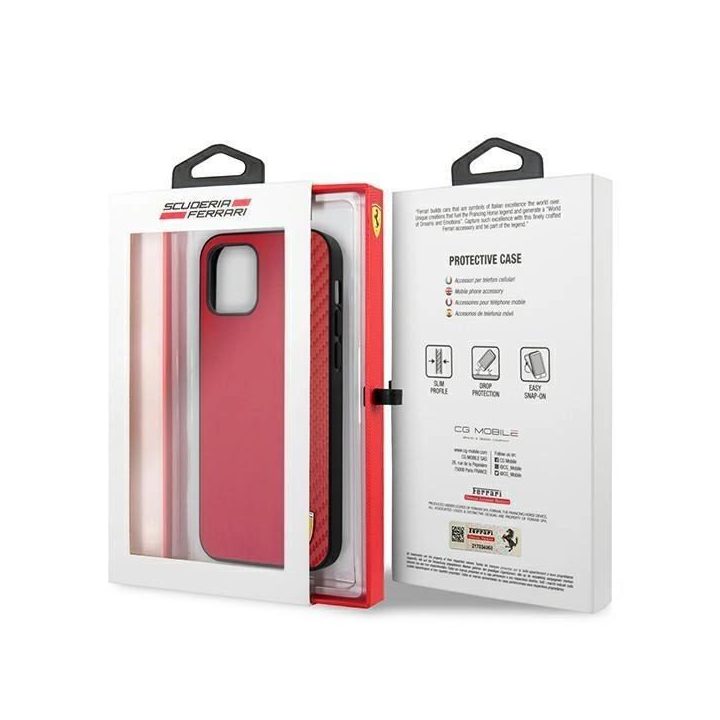 Ferrari FESAXHCP12LRE iPhone 12 Pro Max 6.7 raudonas/raudonas deklas On Track Carbon Stripe