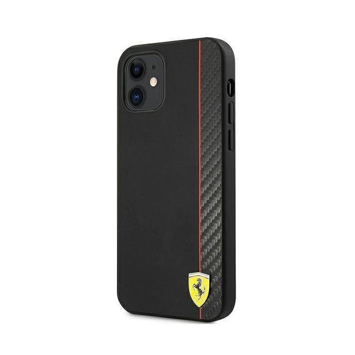 Ferrari FESAXHCP12SBK iPhone 12 mini 5.4 juodos/juodos spalvos deklas On Track Carbon Stripe
