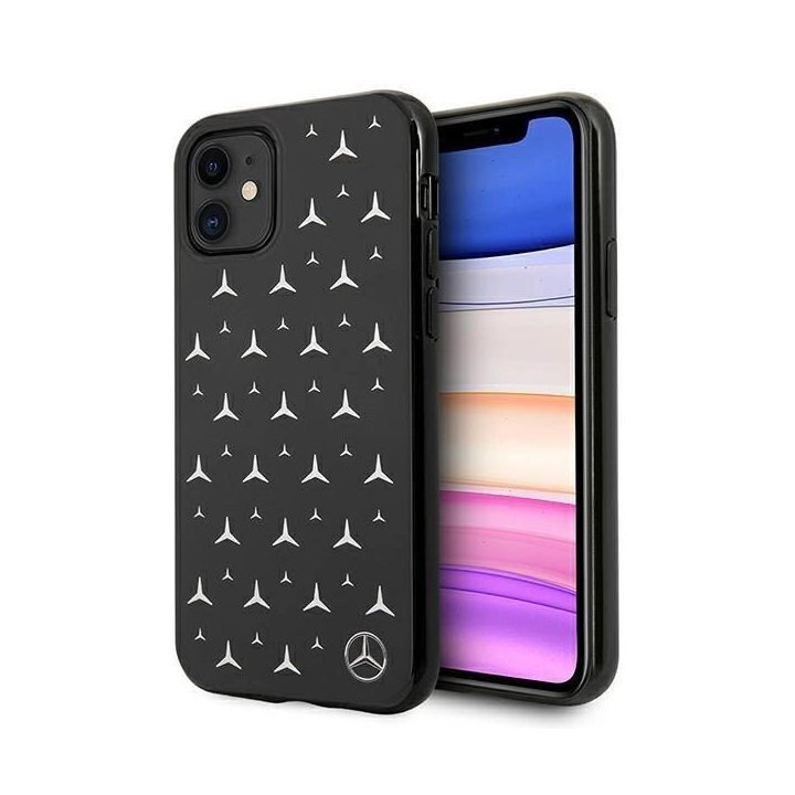 Mercedes MEHCN61ESPBK iPhone 11 6,1 / Xr juodas deklas Silver Stars Pattern