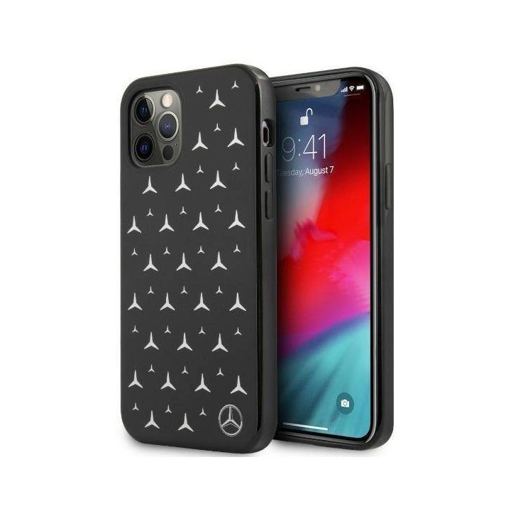Mercedes MEHCP12LESPBK iPhone 12 Pro Max 6,7 juodas/juodas deklas Silver Stars Pattern