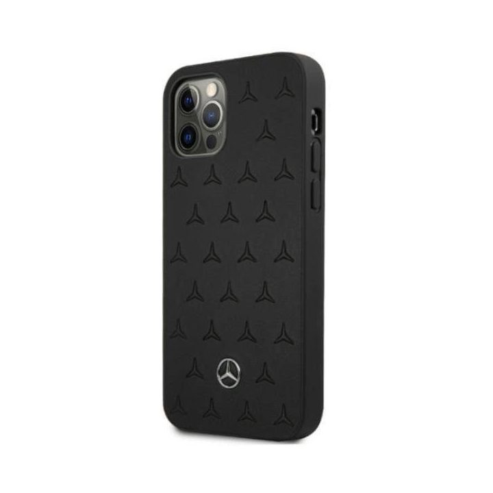 Mercedes MEHCP12LPSQBK iPhone 12 Pro Max 6,7 juodas/juodas deklas Odinis žvaigždžių raštas