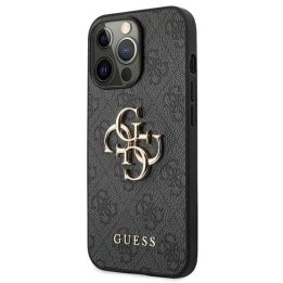 Guess GUHCP13L4GMGGR iPhone 13 Pro / 13 6.1 pilkos/pilkos spalvos deklas 4G su dideliu metaliniu logotipu