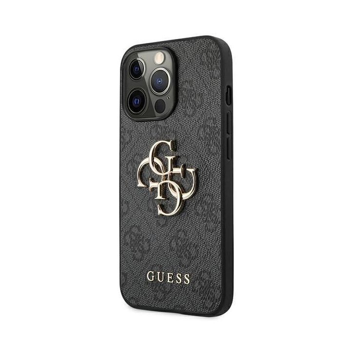 Guess GUHCP13L4GMGGR iPhone 13 Pro / 13 6.1 pilkos/pilkos spalvos deklas 4G su dideliu metaliniu logotipu
