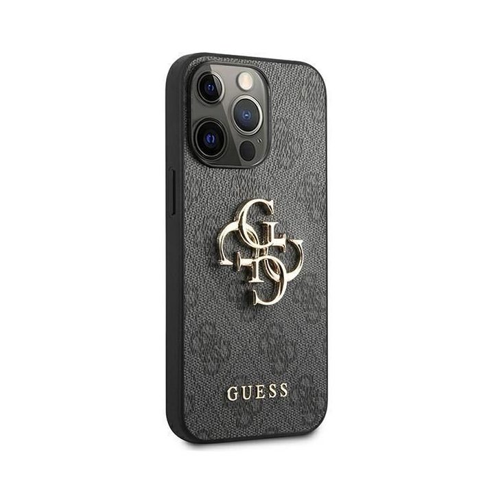 Guess GUHCP13L4GMGGR iPhone 13 Pro / 13 6.1 pilkos/pilkos spalvos deklas 4G su dideliu metaliniu logotipu