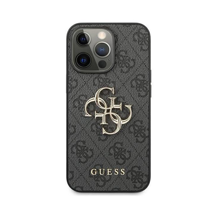 Guess GUHCP13L4GMGGR iPhone 13 Pro / 13 6.1 pilkos/pilkos spalvos deklas 4G su dideliu metaliniu logotipu