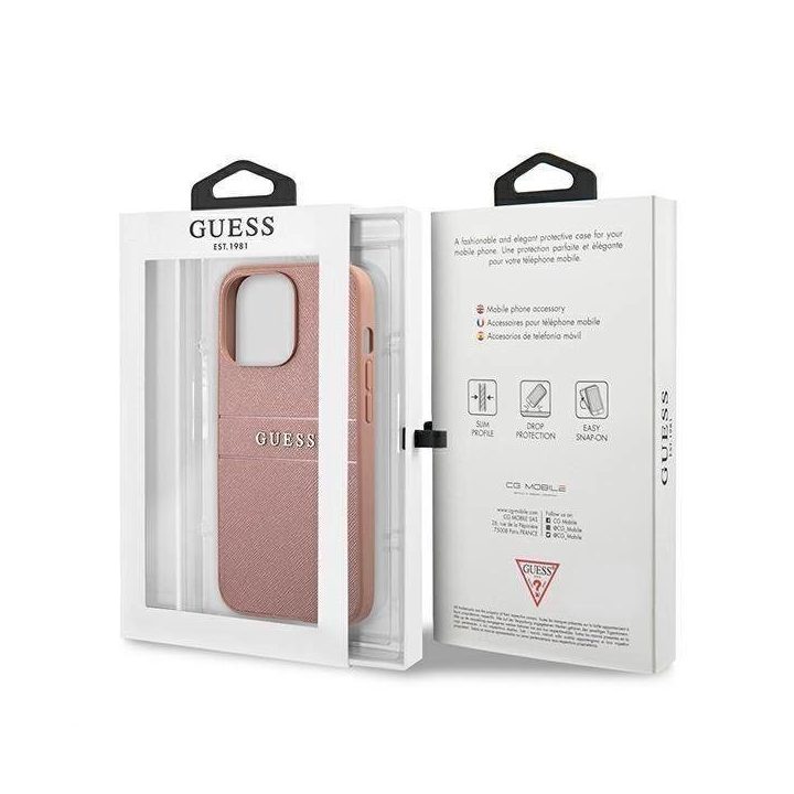 Guess GUHCP13XPSASBPI iPhone 13 Pro Max 6.7 rožinės/rožinės spalvos deklas Saffiano Stripe