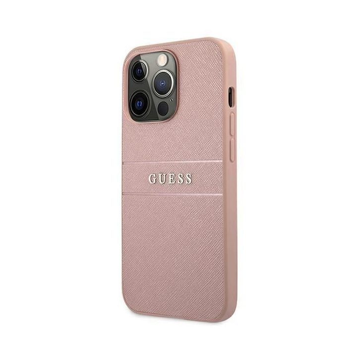 Guess GUHCP13XPSASBPI iPhone 13 Pro Max 6.7 rožinės/rožinės spalvos deklas Saffiano Stripe
