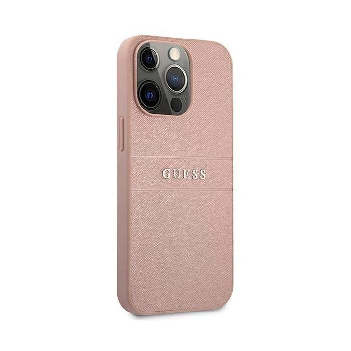 Guess GUHCP13XPSASBPI iPhone 13 Pro Max 6.7 rožinės/rožinės spalvos deklas Saffiano Stripe