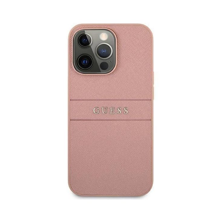 Guess GUHCP13XPSASBPI iPhone 13 Pro Max 6.7 rožinės/rožinės spalvos deklas Saffiano Stripe