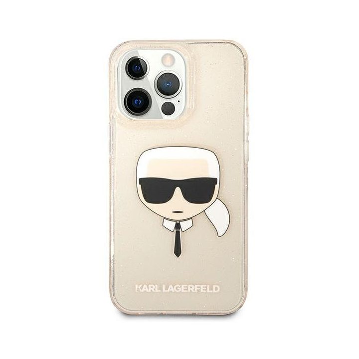 Karl Lagerfeld KLHCP13LKHTUGLGO iPhone 13 Pro / 13 6.1 aukso spalvos deklas Glitter Karl`s Head