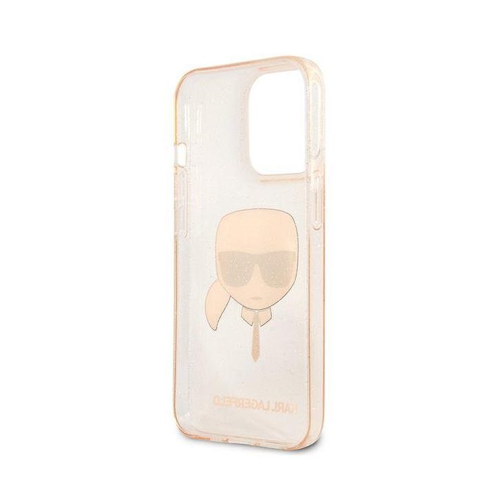 Karl Lagerfeld KLHCP13LKHTUGLGO iPhone 13 Pro / 13 6.1 aukso spalvos deklas Glitter Karl`s Head