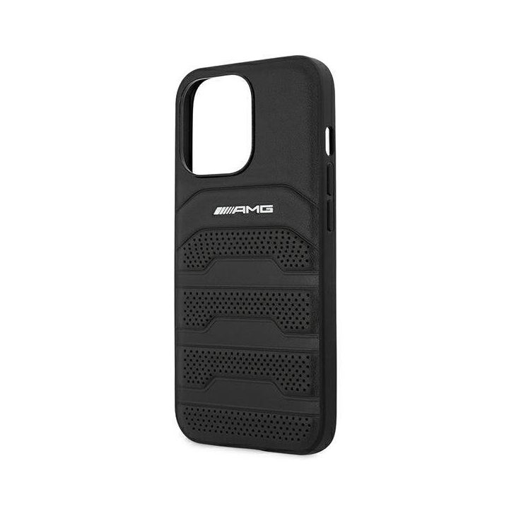 AMG AMHCP13LGSEBK iPhone 13 Pro / 13 6,1 juodas/juodas deklas odinis su įspaustomis linijomis
