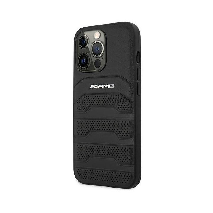 AMG AMHCP13LGSEBK iPhone 13 Pro / 13 6,1 juodas/juodas deklas odinis su įspaustomis linijomis