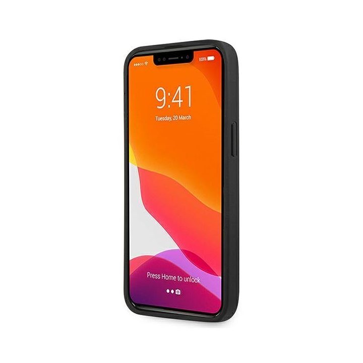 AMG AMHCP13LGSEBK iPhone 13 Pro / 13 6,1 juodas/juodas deklas odinis su įspaustomis linijomis