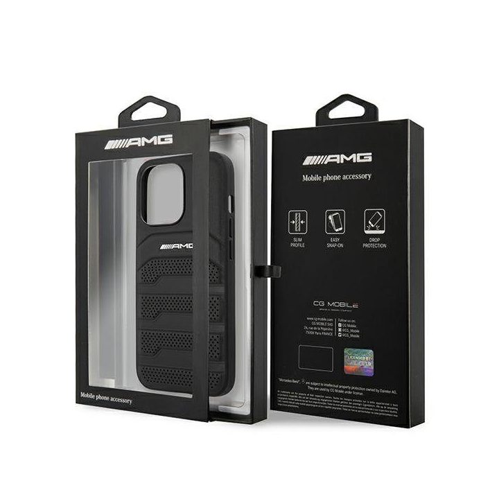 AMG AMHCP13LGSEBK iPhone 13 Pro / 13 6,1 juodas/juodas deklas odinis su įspaustomis linijomis