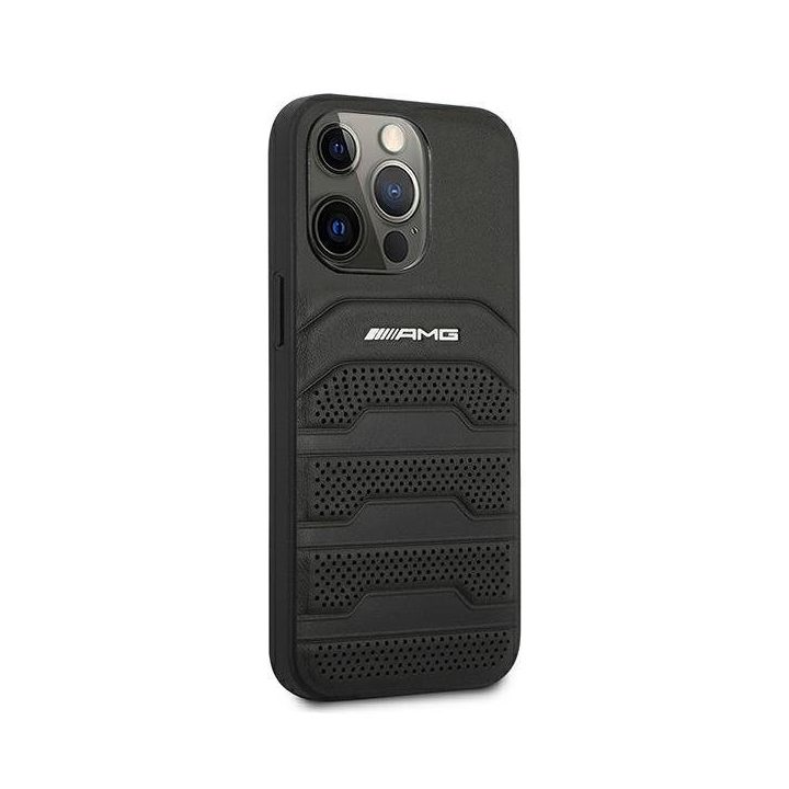 AMG AMHCP13LGSEBK iPhone 13 Pro / 13 6,1 juodas/juodas deklas odinis su įspaustomis linijomis