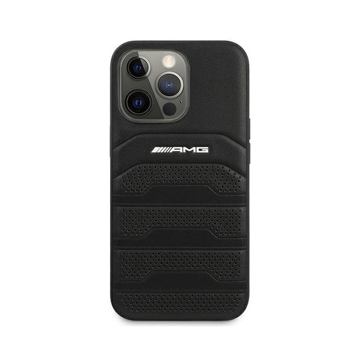 AMG AMHCP13LGSEBK iPhone 13 Pro / 13 6,1 juodas/juodas deklas odinis su įspaustomis linijomis