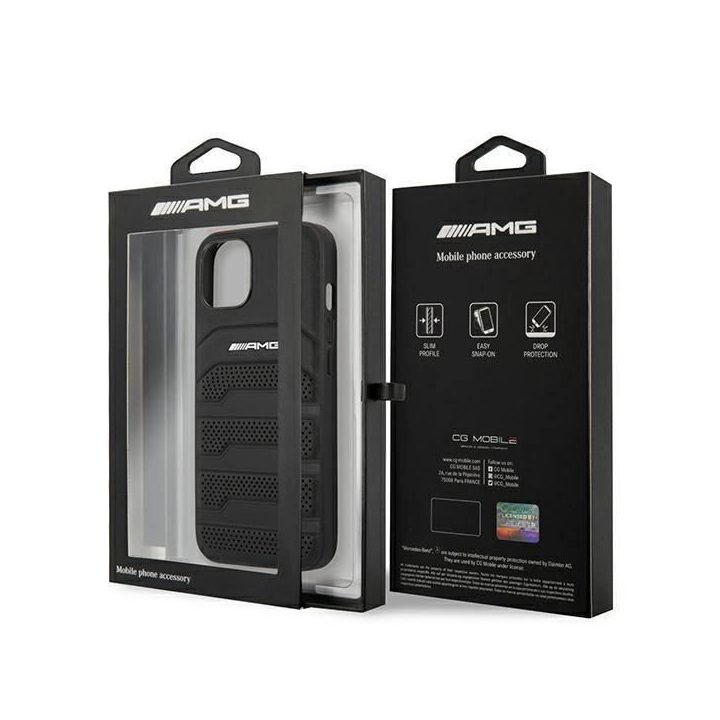 AMG AMHCP13SGSEBK iPhone 13 mini 5,4 juodas/juodas deklas odinis su įspaustomis linijomis