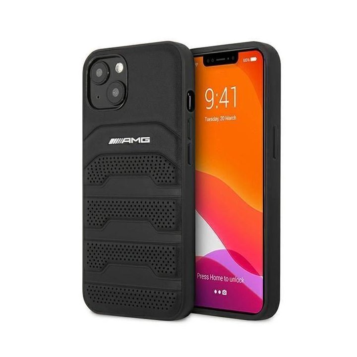 AMG AMHCP13SGSEBK iPhone 13 mini 5,4 juodas/juodas deklas odinis su įspaustomis linijomis