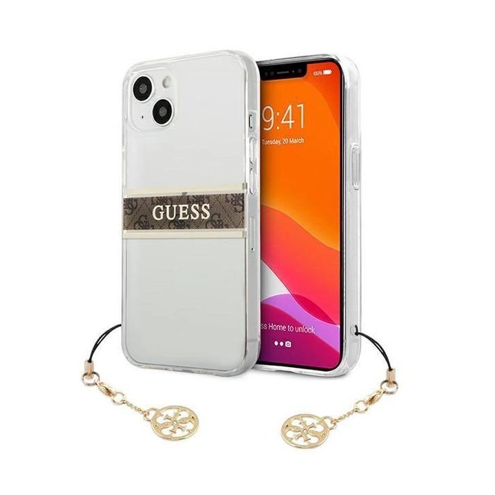 Guess GUHCP13SKB4GBR iPhone 13 mini 5.4 permatomas deklas 4G rudas dirželis su pakabuku