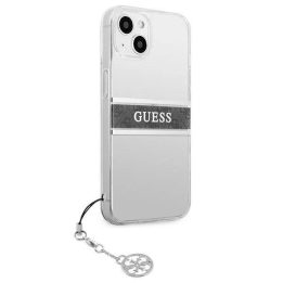 Guess GUHCP13SKB4GGR iPhone 13 mini 5.4 permatomas deklas 4G pilkas dirželis su pakabuku