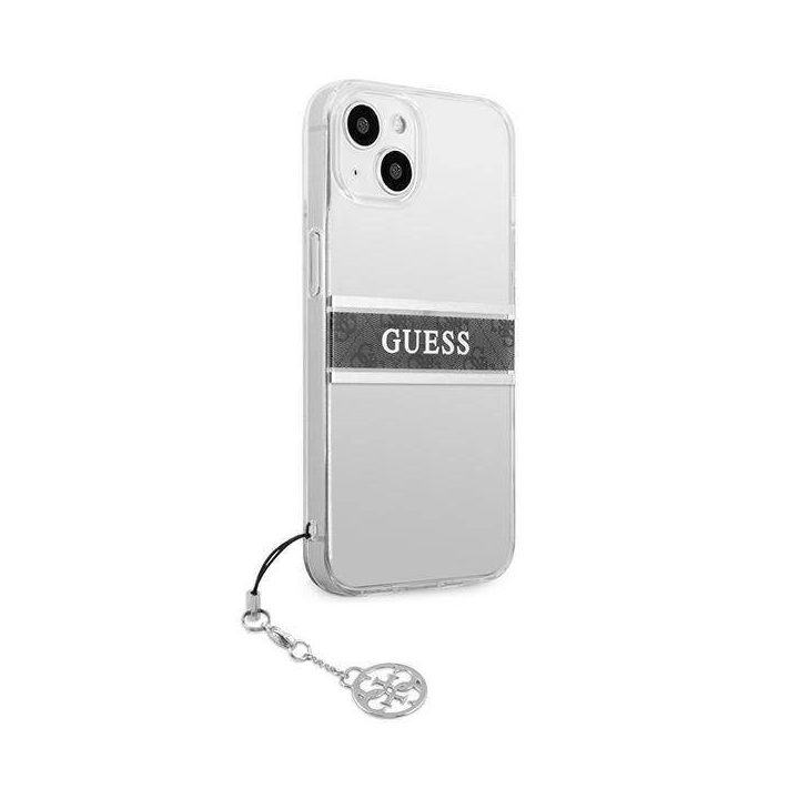 Guess GUHCP13SKB4GGR iPhone 13 mini 5.4 permatomas deklas 4G pilkas dirželis su pakabuku