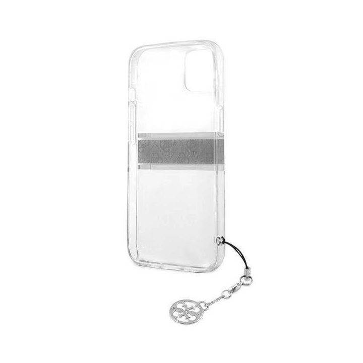 Guess GUHCP13SKB4GGR iPhone 13 mini 5.4 permatomas deklas 4G pilkas dirželis su pakabuku