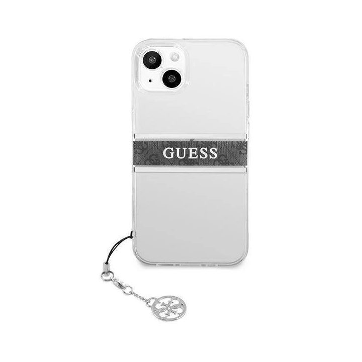 Guess GUHCP13SKB4GGR iPhone 13 mini 5.4 permatomas deklas 4G pilkas dirželis su pakabuku
