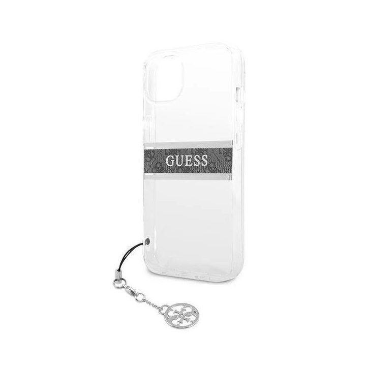 Guess GUHCP13SKB4GGR iPhone 13 mini 5.4 permatomas deklas 4G pilkas dirželis su pakabuku
