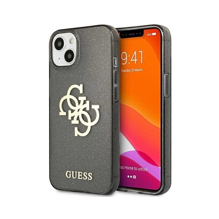 Guess GUHCP13SPCUGL4GBK iPhone 13 mini 5.4 juodos/juodos spalvos deklas Glitter 4G Big Logo