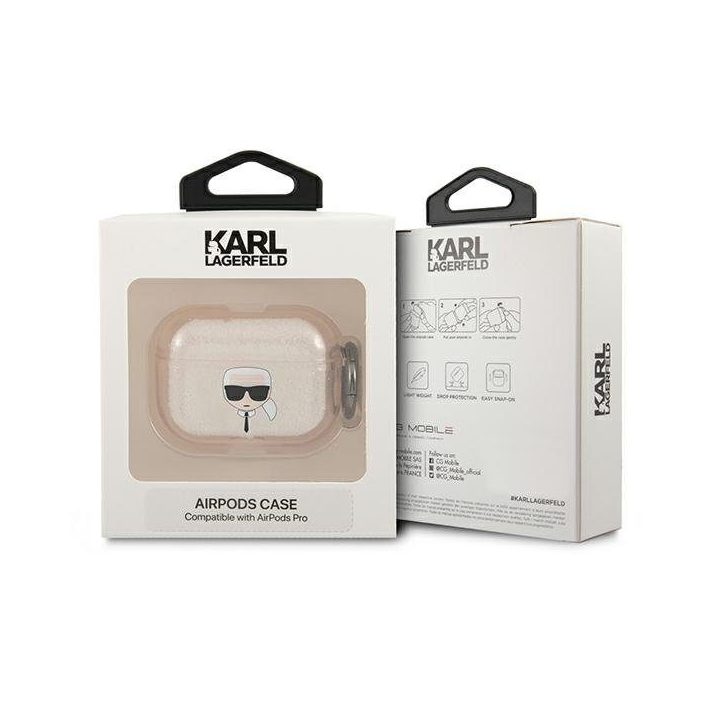 Karl Lagerfeld KLAPUKHGD AirPods Pro dangtelis Glitter Karl`s Head