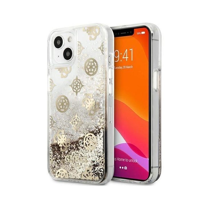 Guess GUHCP13SLGPEGO iPhone 13 mini 5.4 aukso/aukso spalvos deklas Peony Liquid Glitter