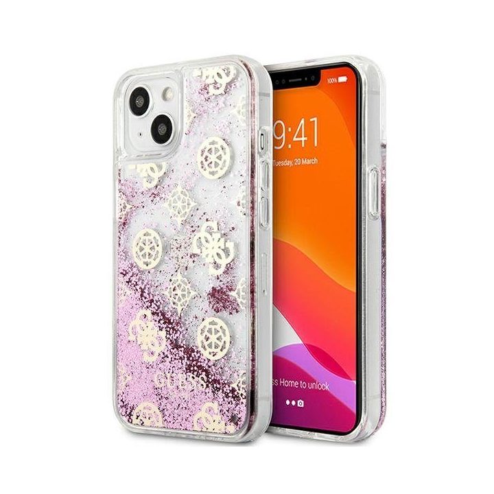 Guess GUHCP13SLGPEPI iPhone 13 mini 5.4 rožinės/rožinės spalvos deklas Peony Liquid Glitter