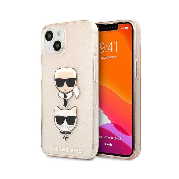 Karl Lagerfeld KLHCP13SKCTUGLGO iPhone 13 mini 5.4 zloto aukso spalvos deklas Glitter Karl`s & Choupette