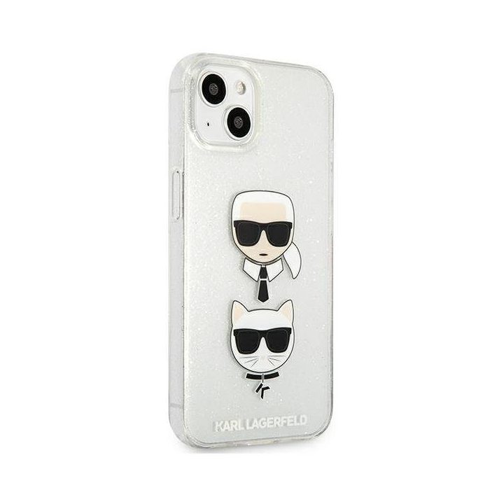 Karl Lagerfeld KLHCP13SKCTUGLS iPhone 13 mini 5.4 sidabrinis deklas Glitter Karl`s & Choupette