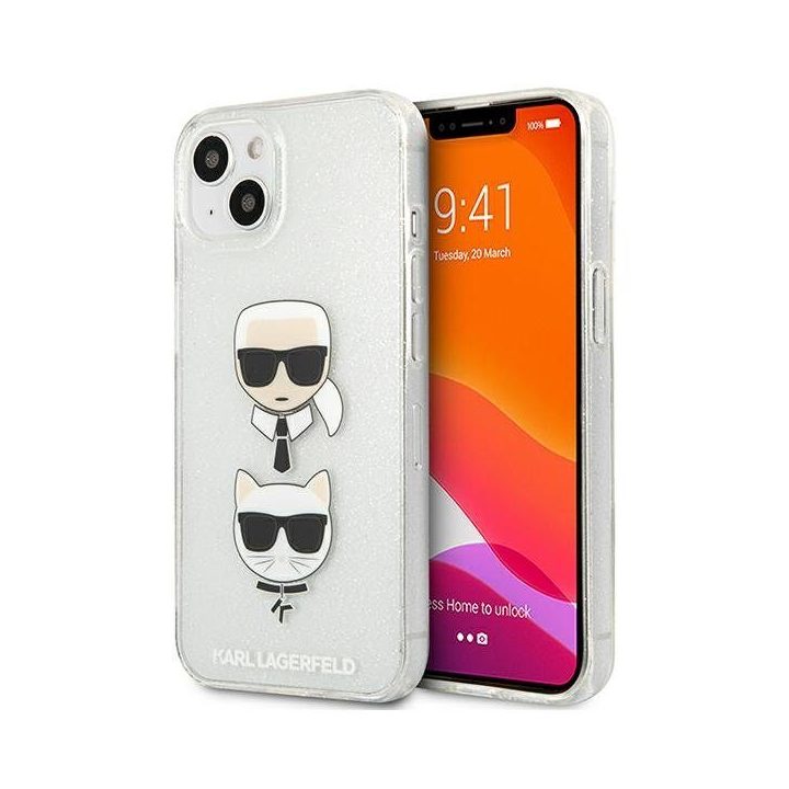 Karl Lagerfeld KLHCP13SKCTUGLS iPhone 13 mini 5.4 sidabrinis deklas Glitter Karl`s & Choupette