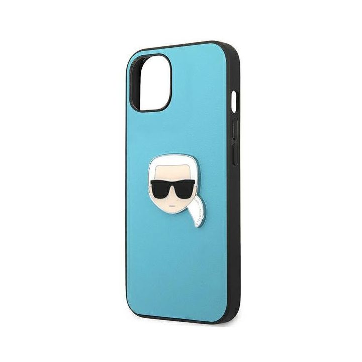 Karl Lagerfeld KLHCP13SPKMB iPhone 13 mini 5,4 mėlynas deklas Odinis Ikonik Karl`s Head Metal