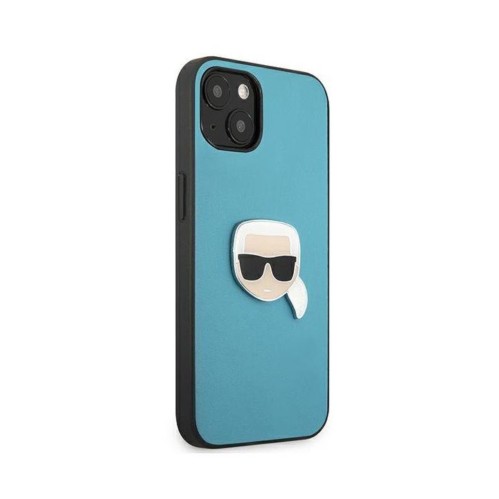 Karl Lagerfeld KLHCP13SPKMB iPhone 13 mini 5,4 mėlynas deklas Odinis Ikonik Karl`s Head Metal