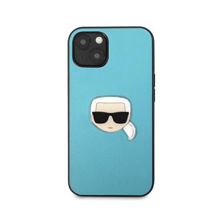 Karl Lagerfeld KLHCP13SPKMB iPhone 13 mini 5,4 mėlynas deklas Odinis Ikonik Karl`s Head Metal
