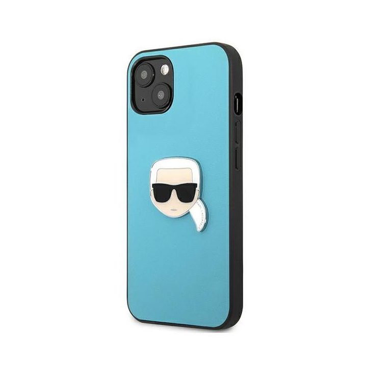 Karl Lagerfeld KLHCP13SPKMB iPhone 13 mini 5,4 mėlynas deklas Odinis Ikonik Karl`s Head Metal