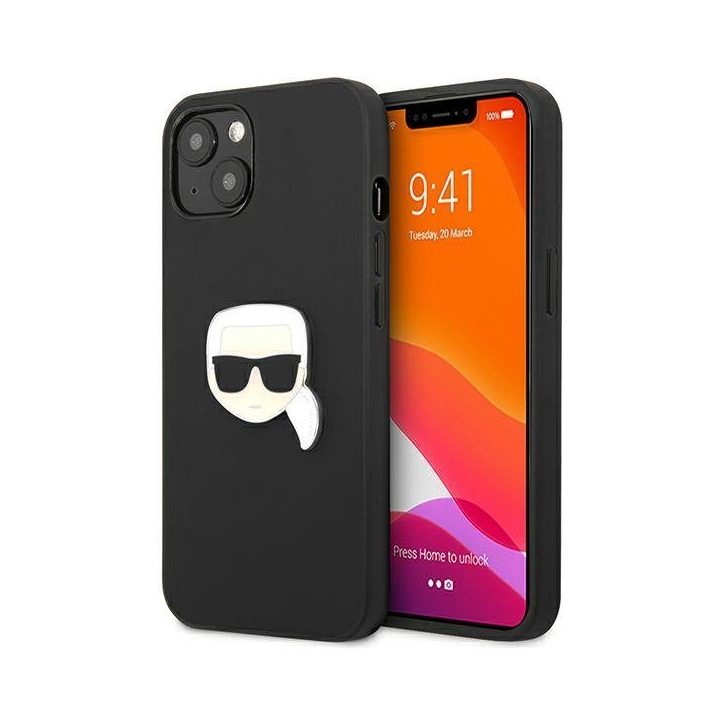 Karl Lagerfeld KLHCP13SPKMK iPhone 13 mini 5,4 juodas deklas Odinis Ikonik Karl`s Head Metal