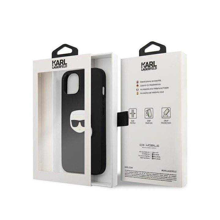 Karl Lagerfeld KLHCP13SPKMK iPhone 13 mini 5,4 juodas deklas Odinis Ikonik Karl`s Head Metal