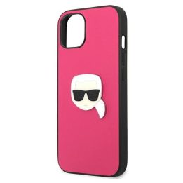 Karl Lagerfeld KLHCP13SPKMP iPhone 13 mini 5,4 rožinis deklas Odinis Ikonik Karl`s Head Metal