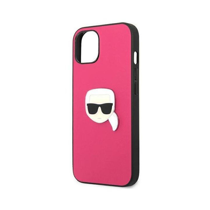 Karl Lagerfeld KLHCP13SPKMP iPhone 13 mini 5,4 rožinis deklas Odinis Ikonik Karl`s Head Metal