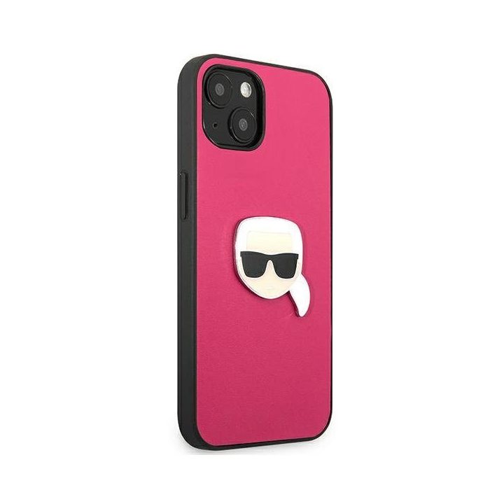 Karl Lagerfeld KLHCP13SPKMP iPhone 13 mini 5,4 rožinis deklas Odinis Ikonik Karl`s Head Metal