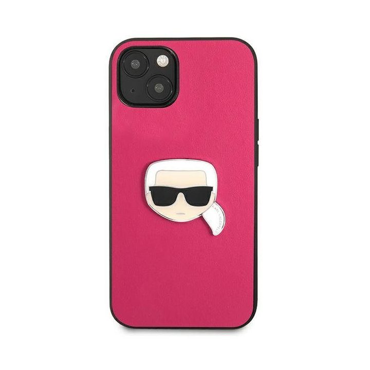 Karl Lagerfeld KLHCP13SPKMP iPhone 13 mini 5,4 rožinis deklas Odinis Ikonik Karl`s Head Metal